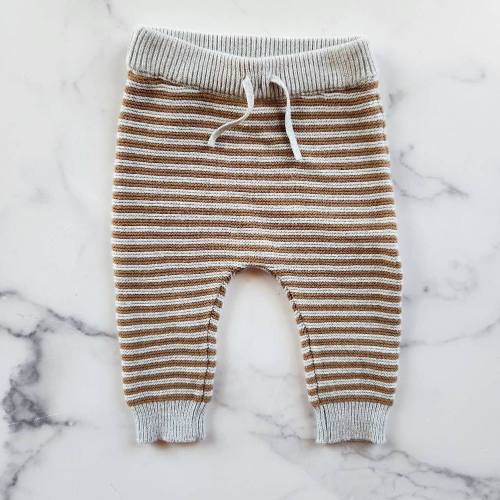 Just One baby boy pull on striped minimalist pants striped 9 month brown grey co